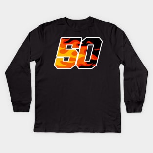 On Fire Racing Number 50 Kids Long Sleeve T-Shirt